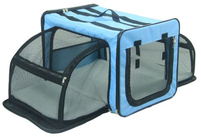 Pet Life Capacious Dual-Expandable Wire Folding Lightweight Collapsible Travel Pet Dog Crate (Color: Blue, size: small)