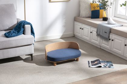 Scandinavian style Elevated Dog Bed Pet Sofa With Solid Wood legs and Bent Wood Back, Velvet Cushion, Walnut (Color: as Pic)