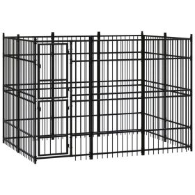 Outdoor Dog Kennel Steel 59.5 ft² (Color: black)