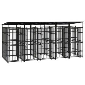 Outdoor Dog Kennel with Roof Steel 99.2 ft² (Color: black)
