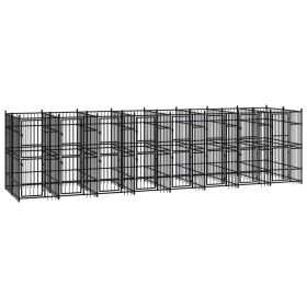 Outdoor Dog Kennel Steel 158.8 ft² (Color: black)