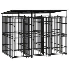 Outdoor Dog Kennel with Roof Steel 59.5 ft² (Color: black)