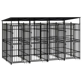 Outdoor Dog Kennel with Roof Steel 79.3 ft² (Color: black)