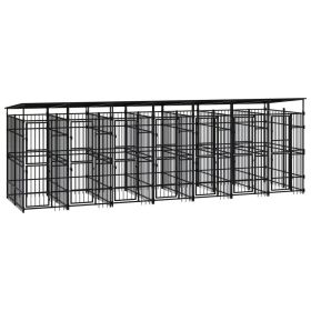 Outdoor Dog Kennel with Roof Steel 138.9 ft² (Color: black)