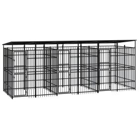 Outdoor Dog Kennel with Roof Steel 119 ft² (Color: black)